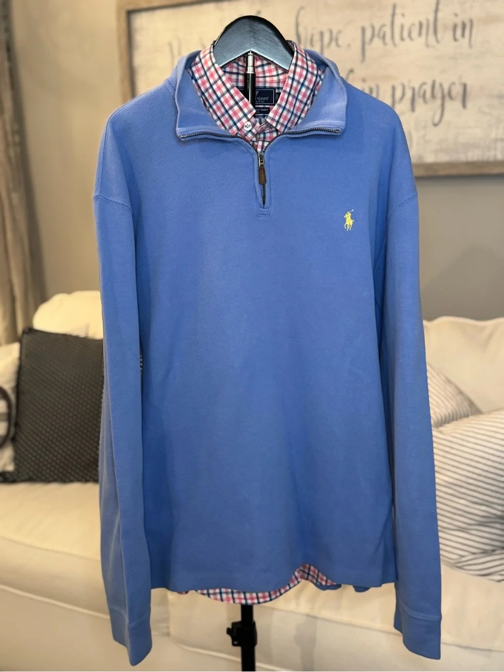 Polo by Ralph Lauren Light Blue Half-Zip Sweatshirt with Yellow Pony